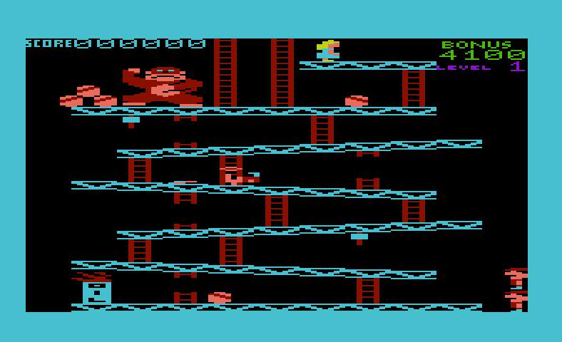 Donkey Kong Commodore VIC-20 Screenshot: Hit by a barrel...