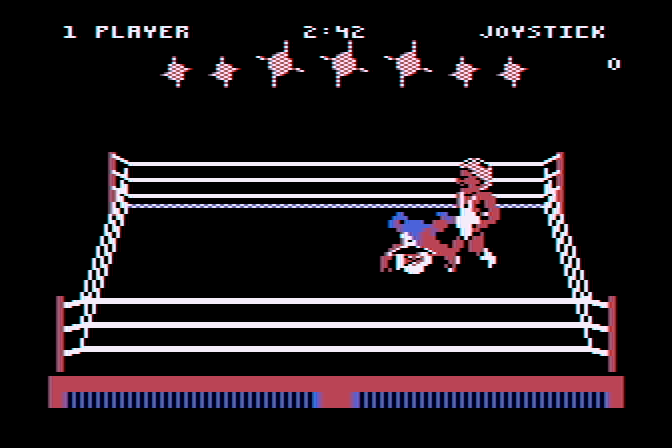 Bop'N Wrestle Atari 8-bit Screenshot: My opponent is knocked down!