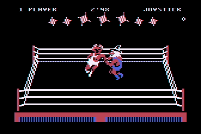 Bop'N Wrestle Atari 8-bit Screenshot: Fight in progress...