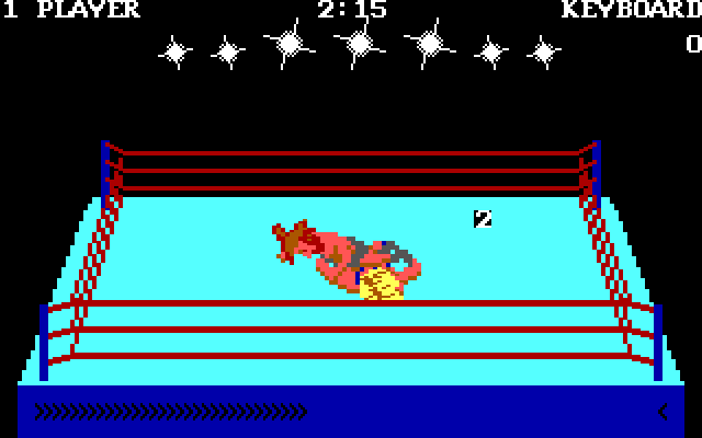 Bop'N Wrestle IBM PC/Compatibles Screenshot: Hurry, get up fast, if you can!