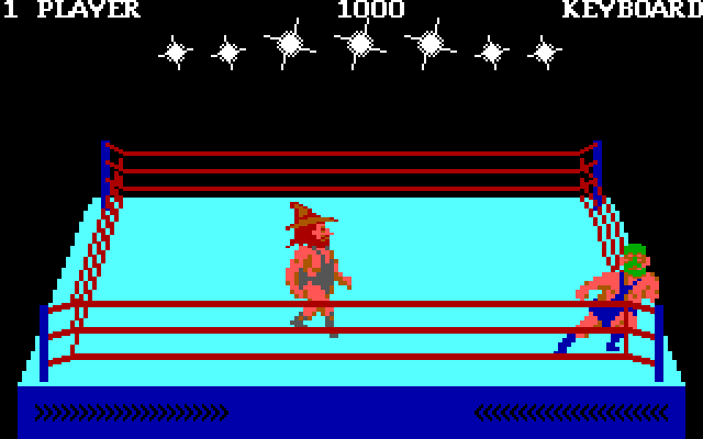 Bop'N Wrestle IBM PC/Compatibles Screenshot: Utilizing the ropes.