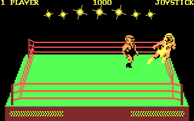 Bop'N Wrestle IBM PC/Compatibles Screenshot: Utilizing the ropes...