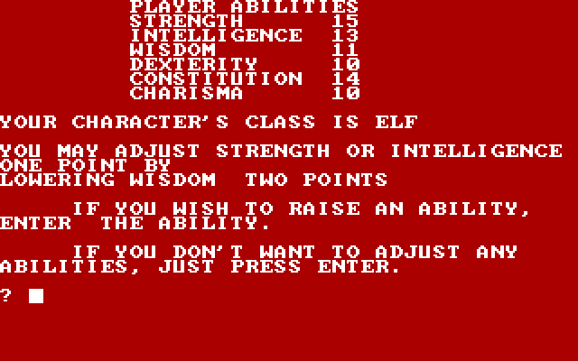Dungeon Quest IBM PC/Compatibles Screenshot: Adjusting a characters abilities.