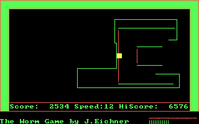 Worm Game, The IBM PC/Compatibles Screenshot: Sometimes the random location of the cheese can be difficult.