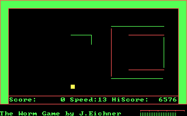 Worm Game, The IBM PC/Compatibles Screenshot: There are three walls that can be turned off or on individually.