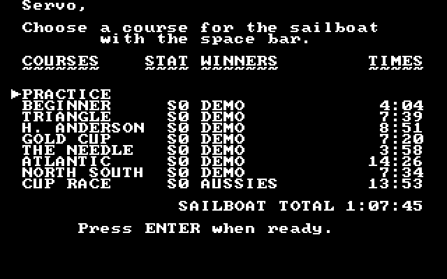 American Challenge: A Sailing Simulation, The IBM PC/Compatibles Screenshot: Selecting a course.