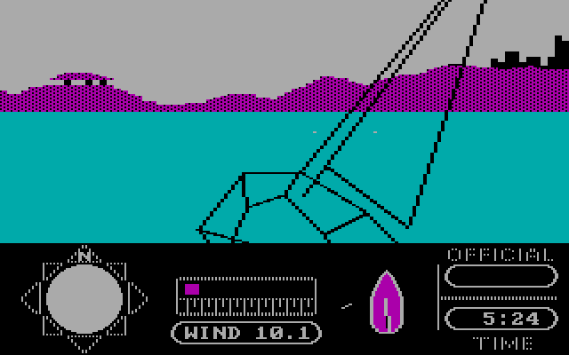 American Challenge: A Sailing Simulation, The IBM PC/Compatibles Screenshot: You can move the camera closer or further from the sailboat...
