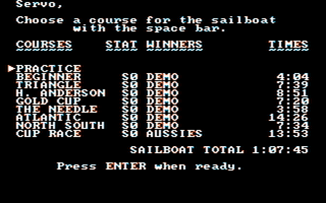 American Challenge: A Sailing Simulation, The IBM PC/Compatibles Screenshot: Select a course.