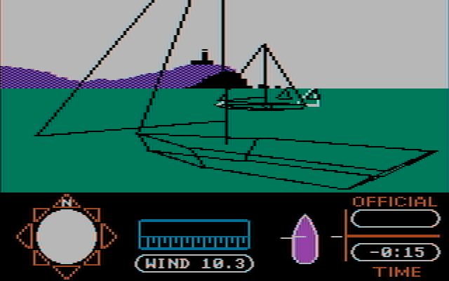 American Challenge: A Sailing Simulation, The IBM PC/Compatibles Screenshot: You can move the camera around to view your sailboat from different angles.