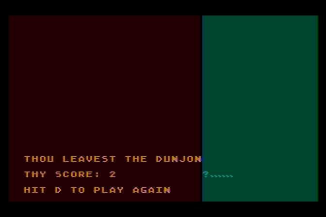 Dunjonquest: Morloc's Tower Atari 8-bit Screenshot: Game over.