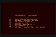 Dunjonquest: Morloc's Tower for Atari 8-bit - Equipment summary.