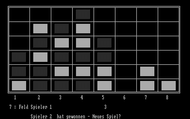 Vier Gewinnt IBM PC/Compatibles Screenshot: Game over...try again?