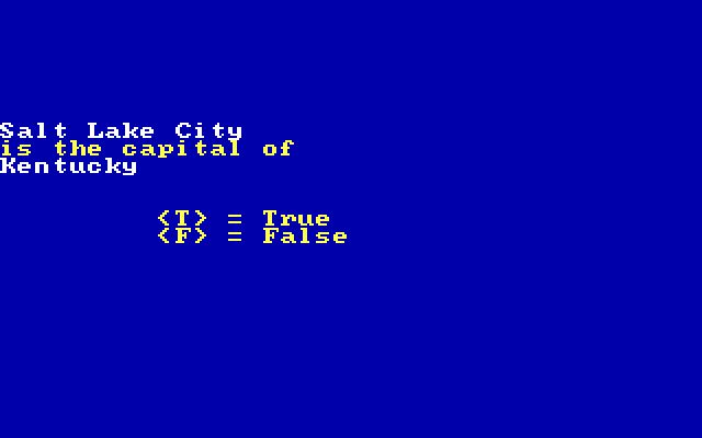 U.S. States and Capitals IBM PC/Compatibles Screenshot: Here's the question...