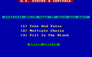 U.S. States and Capitals for IBM PC/Compatibles - Title screen and main menu.