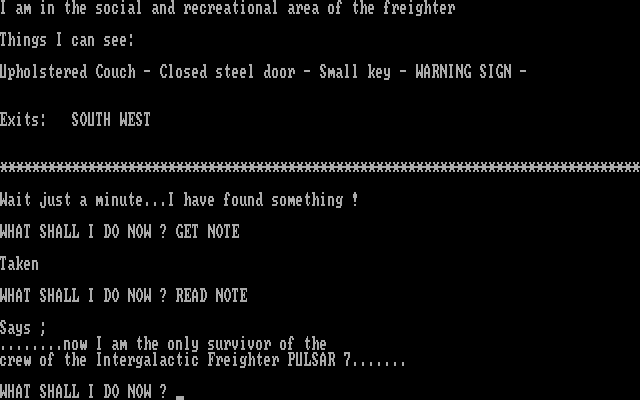 Escape from Pulsar 7 IBM PC/Compatibles Screenshot: Reading a note I found...