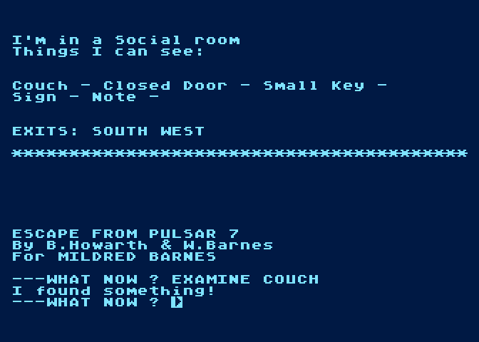 Escape from Pulsar 7 Atari 8-bit Screenshot: The game has an option to turn off the color highlights.