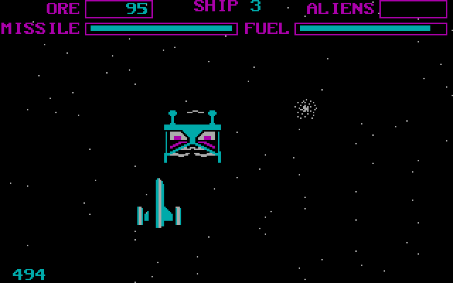 Space Miner IBM PC/Compatibles Screenshot: Collect ore, but avoid opponents.