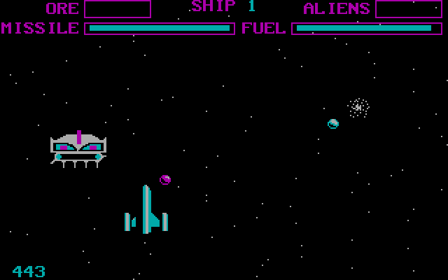 Space Miner IBM PC/Compatibles Screenshot: Gameplay; avoid the large white opponent!