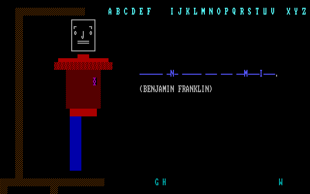 Hangman IBM PC/Compatibles Screenshot: Attempting to fill in the phrase...