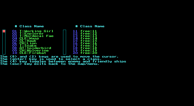 Stellar Crusade IBM PC/Compatibles Screenshot: Ship classes.