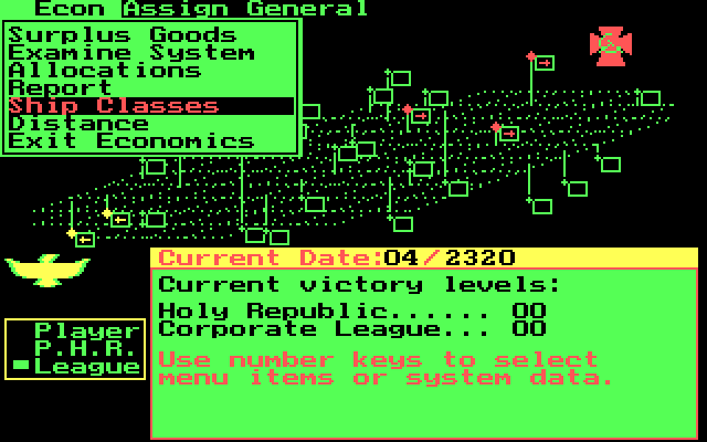 Stellar Crusade IBM PC/Compatibles Screenshot: Use the pull down menu to select options.
