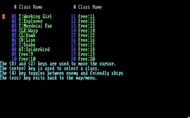 Stellar Crusade IBM PC/Compatibles Screenshot: Ship classes.