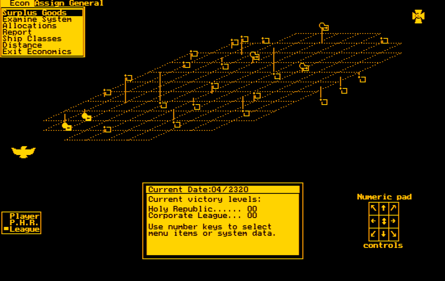 Stellar Crusade IBM PC/Compatibles Screenshot: Use the menu to select options.