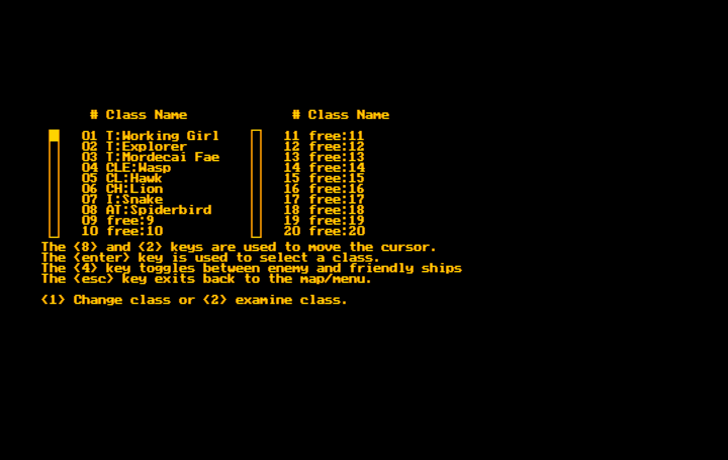 Stellar Crusade IBM PC/Compatibles Screenshot: Ship classes.