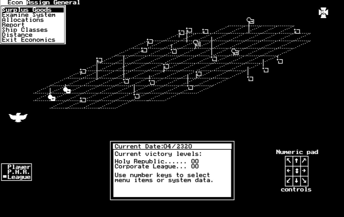 Stellar Crusade IBM PC/Compatibles Screenshot: Use the menu to select options.