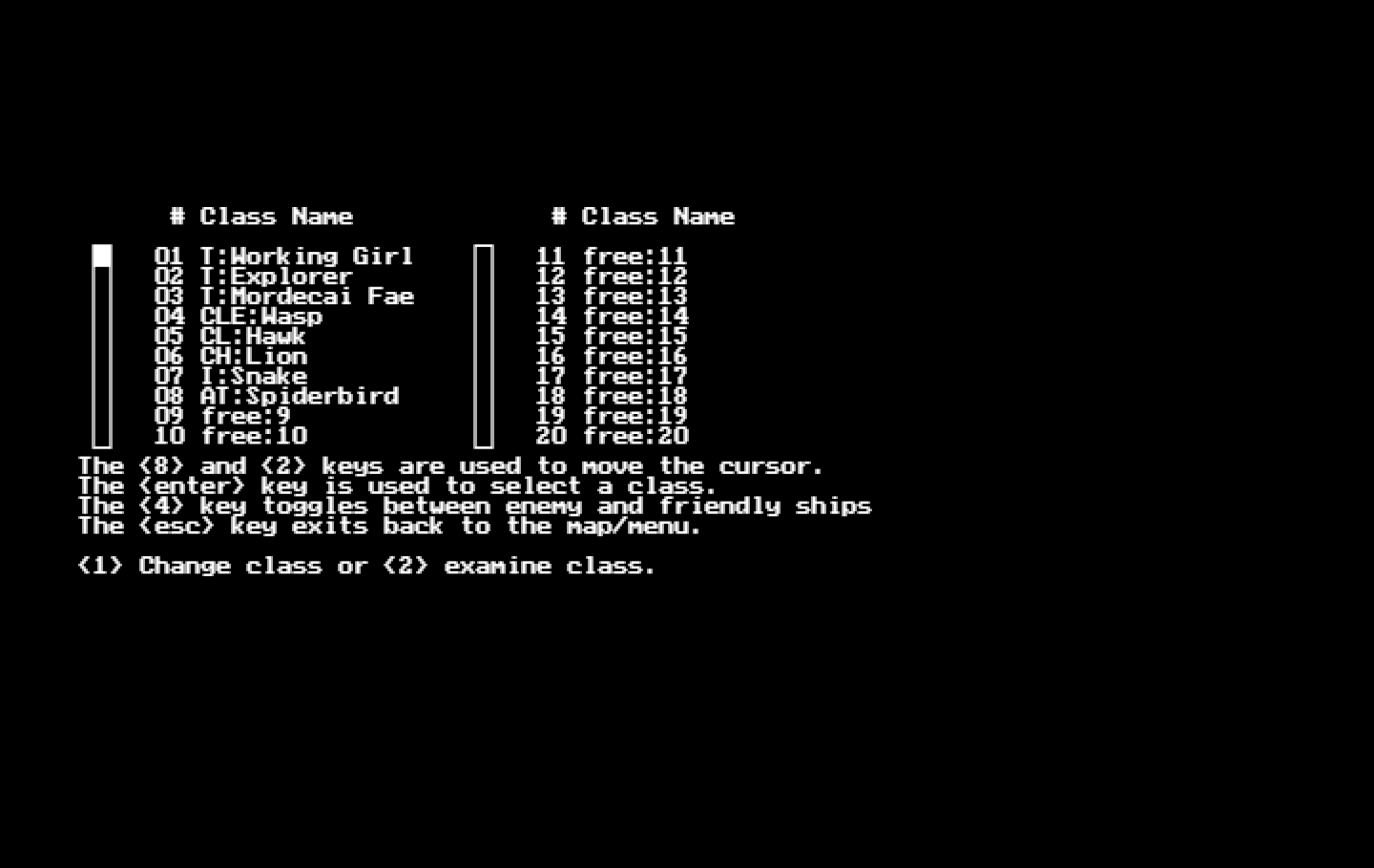 Stellar Crusade IBM PC/Compatibles Screenshot: Ship classes.