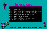 Renegade for IBM PC/Compatibles - Game instructions menu.
