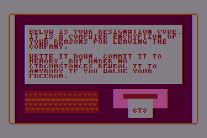 Prisoner 2 Atari 8-bit Screenshot: Be sure to take note of this number!
