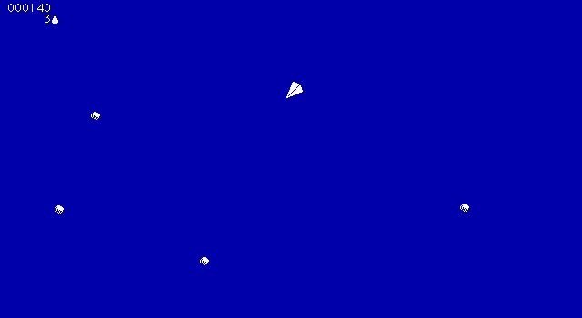 EGA-Roids IBM PC/Compatibles Screenshot: Several really small asteroids.