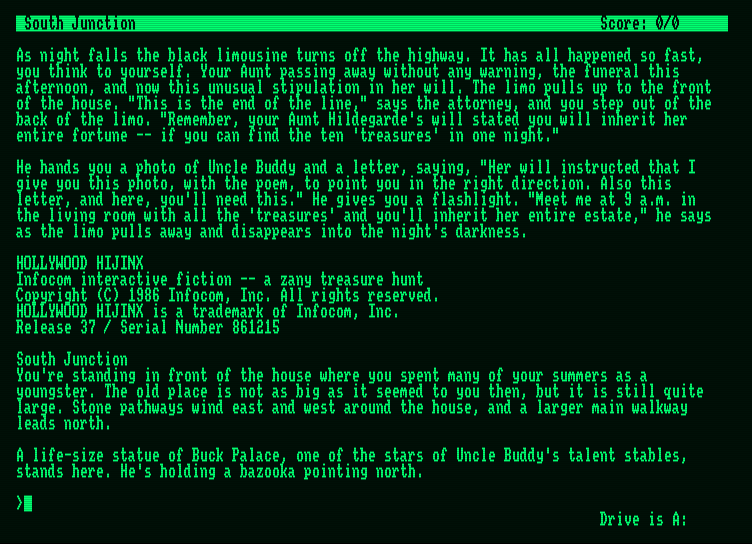 Hollywood Hijinx Amstrad PCW Screenshot: Starting screen.