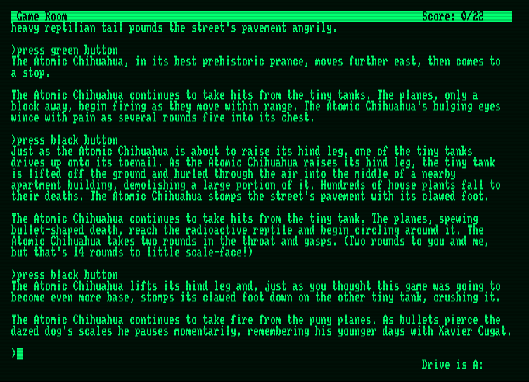 Hollywood Hijinx Amstrad PCW Screenshot: Mashing some buttons to see what happens...