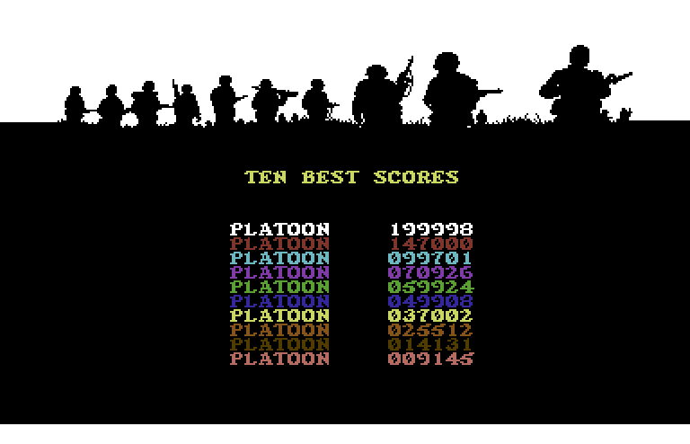 Platoon Commodore 64 Screenshot: High scores.