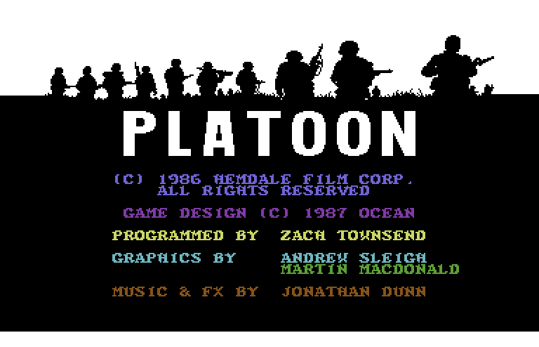 Platoon Commodore 64 Screenshot: Title screen.