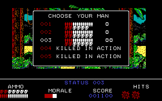 Platoon IBM PC/Compatibles Screenshot: You can select which man to control after you are hit.