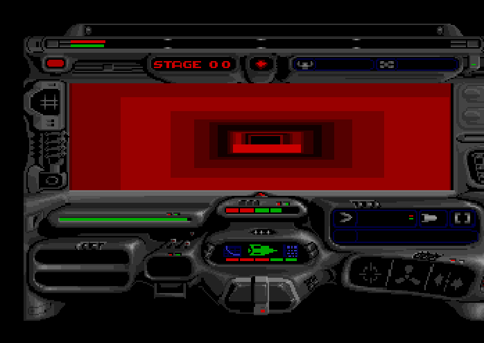 Tunnels of Armageddon Apple IIgs Screenshot: Game demo; red tunnels are the most difficult.