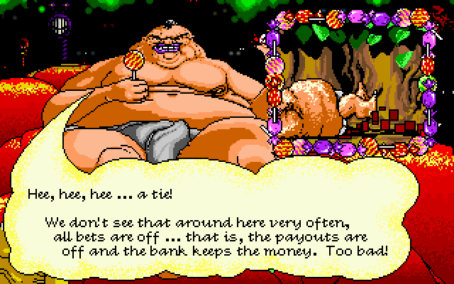 Tongue of the Fatman IBM PC/Compatibles Screenshot: A tie! That doesn't happen often...