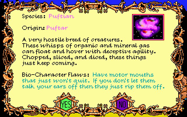 Tongue of the Fatman IBM PC/Compatibles Screenshot: Overview of the Puftian species...