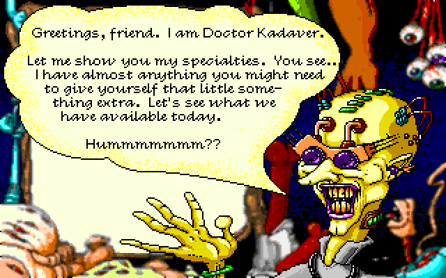 Tongue of the Fatman IBM PC/Compatibles Screenshot: Doctor Kadaver will sell you some useful items...