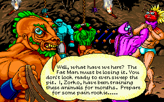 Tongue of the Fatman IBM PC/Compatibles Screenshot: Welcome to the fight palace!