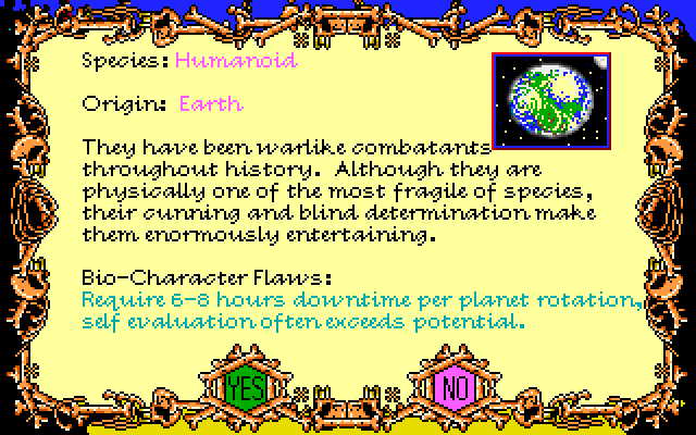 Tongue of the Fatman IBM PC/Compatibles Screenshot: Each character has different strengths and weaknesses!