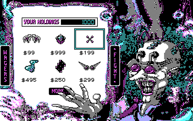 Tongue of the Fatman IBM PC/Compatibles Screenshot: Browse the weapons selection before the next fight.