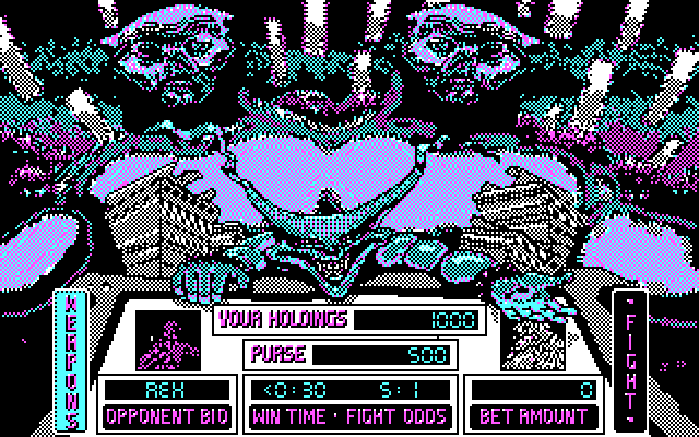 Tongue of the Fatman IBM PC/Compatibles Screenshot: Before fighting, place some bets or buy weapons...