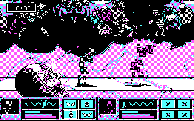 Tongue of the Fatman IBM PC/Compatibles Screenshot: Two cube-like fighters in the pit...