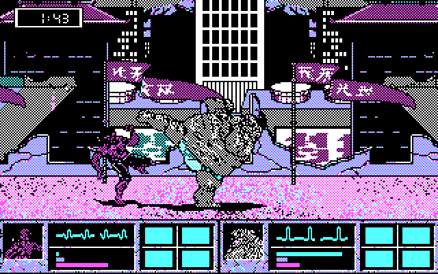 Tongue of the Fatman IBM PC/Compatibles Screenshot: The fatman has a powerful kick!