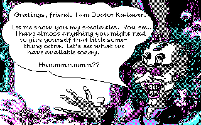 Tongue of the Fatman IBM PC/Compatibles Screenshot: Introducing Doctor Kadaver.