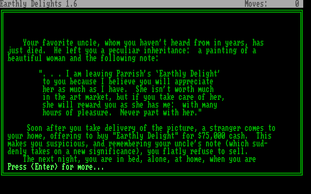 Earthly Delights IBM PC/Compatibles Screenshot: The game starts here.